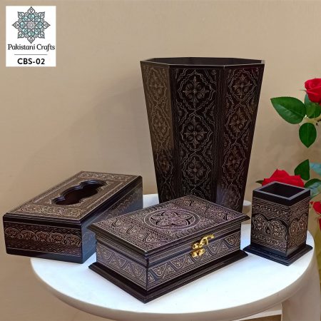 Pakistani Handicrafts Combo Deal of Dustbin, Tissue Box, Penconsol, Jewellry Box