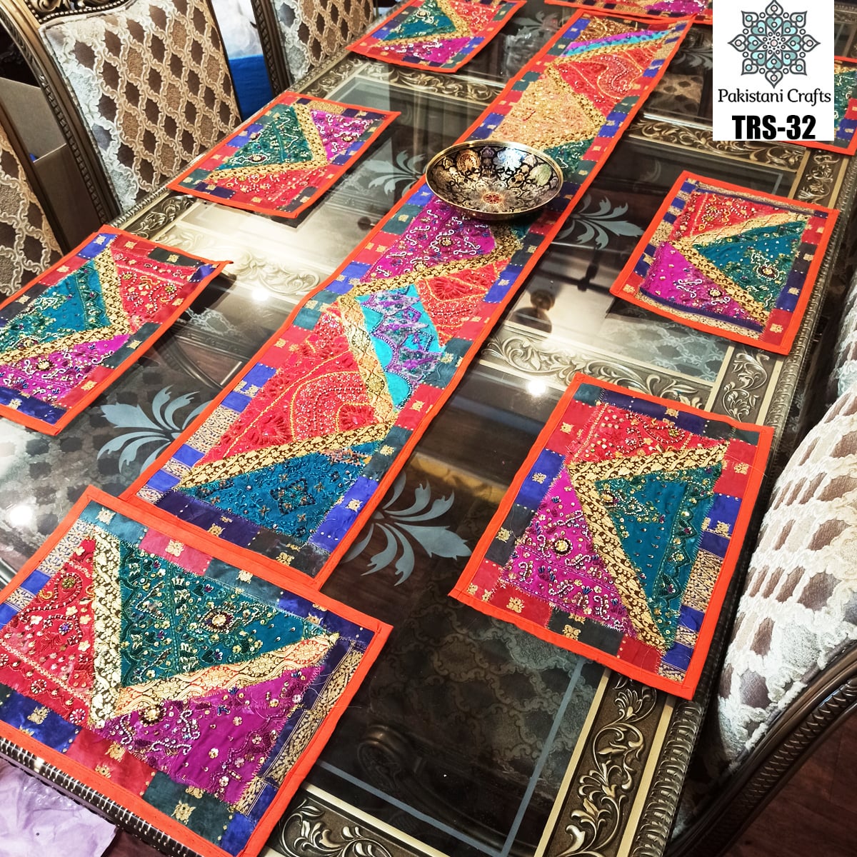 Sindhi Hand Embroidery Runner and Place Mat Set