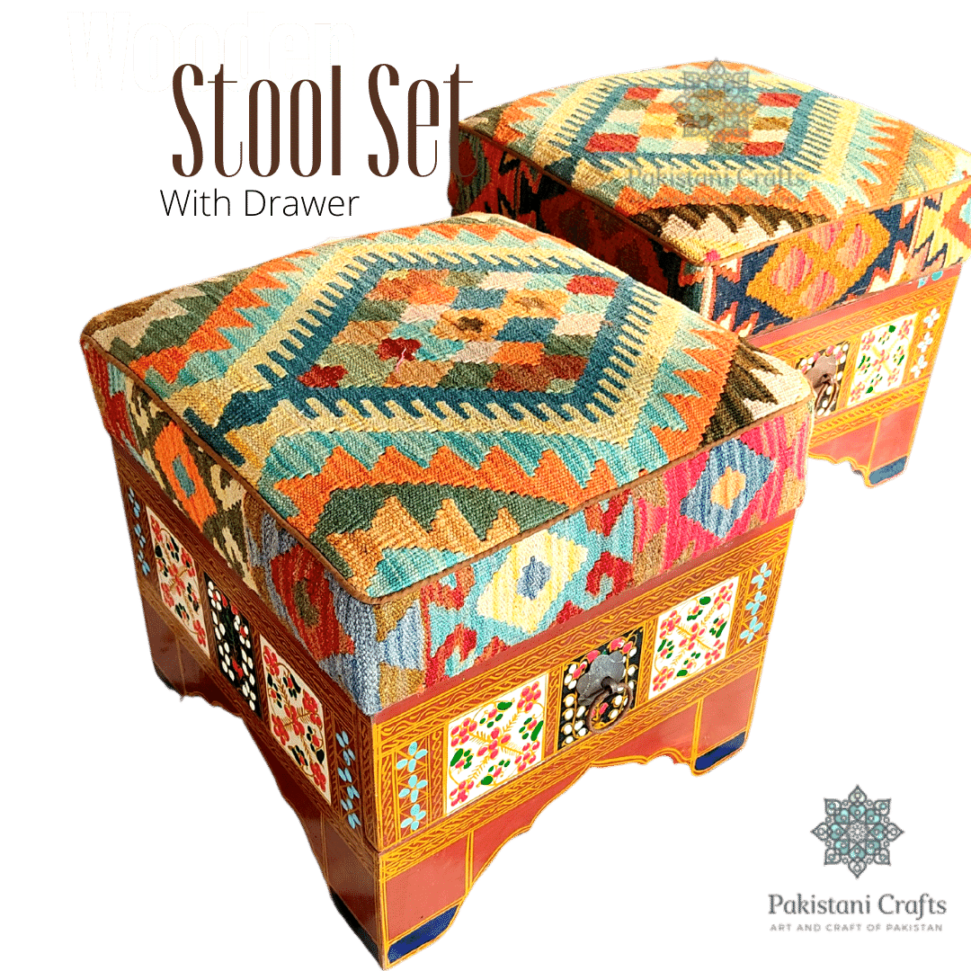 Ottoman Set with kilim fitting With Drawer