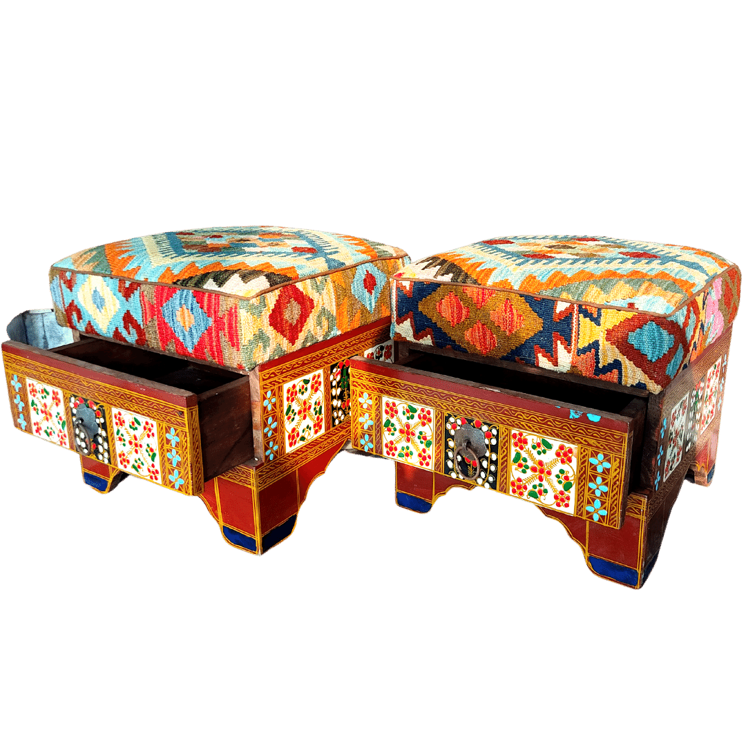 Ottoman Set with kilim fitting With Drawer